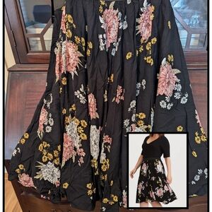 Torrid Black Floral Midi Skater Skirt. NWT.